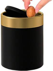 Local Shipping    Metal Small Tiny Mini Trash Bin Can,Mini Trash Can With Lid,  Mini Countertop Trash Cans For Desk Car Office Kitchen, Swing Top Trash Bin 1.5 L/0.40 Gal - 黑色 - 查看 2