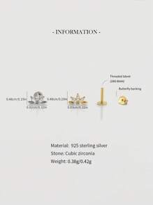 1pc Gold Tiny Lotus Internally Threaded Labret | 925 Sterling Silver Hypoallergenic Flower Stud Earrings | Cartilage Helix Stud | Flat Back Labret Stud | Nose Stud | For Women And Men Daily Wear - Multicolor - View 4