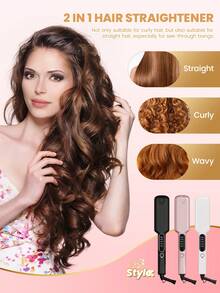 Chapinha de titânio larga de 1 peça para cabelos grossos e cacheados, chapinha de 2 polegadas com aquecimento rápido, dupla voltagem, desligamento automático, com luva e 2 presilhas