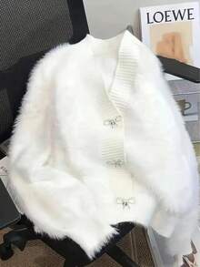 Butterfly Button Soft Faux Cashmere Women Cardigan Sweater, Solid Color Front Button Fine Velvet Ribbing, Suitable For Halloween, Christmas, Daily Wear, Spring/Autumn, Autumn/Winter