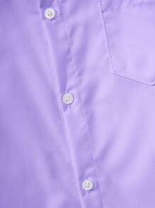 Tween Boy Classic Casual College Style Purple Short Sleeve Shirt With Pockets, Formal Events/Parties/Performances Formal Shirt (White T-Shirt Not Included)