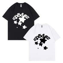 SP5DER 2025 Summer New Simple T-Shirt, 100 Percent Cotton Loose Comfortable Tees, Graphic T Shirts With  SP5DER Letters And Stars, Simple Fashion - 白色 - 查看 2