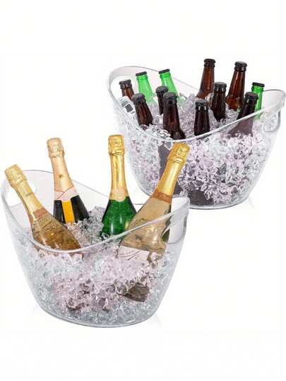 1-4个1.06加仑塑料冰桶，配有塑料冰勺和提手，适用于香槟、葡萄酒和其他饮料，便携，是酒吧装饰、派对用品和家庭娱乐的理想之选。非常适合盛放葡萄酒、香槟和啤酒，是派对、婚礼和日常使用的理想选择。