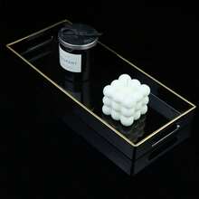 Black Vanity Tray With Handles, Decorative Tray Desktop Storage Organizer For Bathroom, Living Room, 5.9"*13.7",9824640