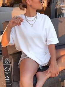 女士白色纯棉T恤，春夏新款，运动休闲设计，时尚透气舒适，短袖上衣 - 白色 - 查看 1