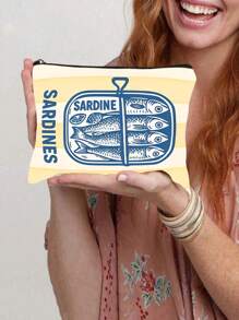 1PC Women's Reusable Tote Bag, Handbag And Cosmetic Bag Set - Colorful Minimalist Pink And Green Striped Sardines Can Print Polyester Shopping Bag, Fixed Shoulder Strap Design, Suitable For Beach, Picnic, Grocery And Food Storage, Foldable Tote Bag, Multi-Function, Multi-Purpose, Large Capacity, - Multicolor - View 9