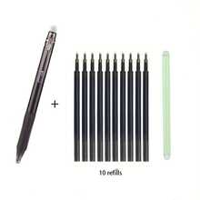 1套符合人体工学的伸缩笔套装：1支笔、10支笔芯、1块橡皮擦（摩擦式），黑色，塑料材质，适合学校用品，开学季必备 - 彩色 - 查看 9