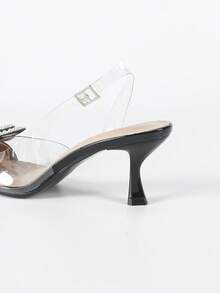Women's Pearl Bow Decor Business & Social Wear Pearl Bow Decor Pointed Toe Mid-Calf Transparent Strap Stiletto Heel Pearl Bow Decor High Heel Sandals, Elegant Style For Workplace, Business, Office, Social Gatherings, All Seasons, Black & White - Black - View 9