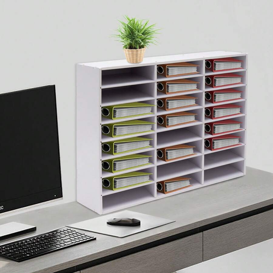 24 Compartments Literature Organizer, Filing Trays Office Mailbox Literature File Holder, PVC Board File Organizer Desktop Mailbox Office Storage - White - View 1