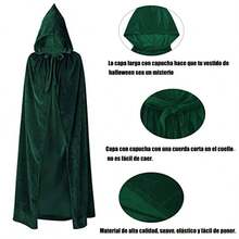 Capa Con Capucha Terciopelo Para Disfraces Halloween Cosplay, Capa unisex con capucha, larga, de terciopelo, para Halloween y Navidad - Negro - Ver 4