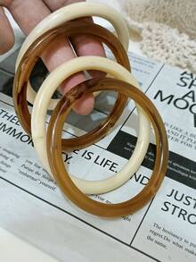 4 件复古夸张波西米亚风厚多层棕色亚克力手镯，奢华高端，适合女士派对和日常佩戴 - 多色手鐲 - 查看 6