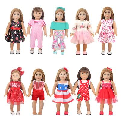 1pc 18-Inch Reborn Baby Doll Clothes, Fashionable & Cute Summer Doll Dress, Heart Dress, Unicorn Tulle Dress, Dinosaur Suspender Pants, Cake Dress, National Flag Suspender Dress, Student Stripe Dress, Pajamas, Children Toy Doll Accessories, Holiday Party, Birthday Gift