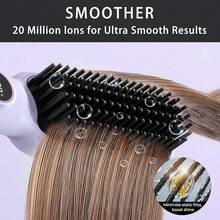 Hair Straightener Brush For Women, Electric Heated Comb, Straightening Hot Comb With 5 Temperature Settings & LED Display, 30s Fast Heating & Dual Voltage, Dense Bristle Design, Purple - Purple - View 5