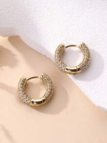 1 件/2 件时尚全锆石圆形耳环，女士优雅耳环，中性简约高端耳环，沙特国庆节礼物，万圣节珠宝，圣诞节礼物<厂家直销>