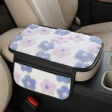 Soft Floral Car Central Armrest Pad, Comfortable Faux Fur Armrest Cover With Side Pockets For Storing Items Such As Bills, Keys, Lipstick, Fashionable And Stylish Car Interior Accessory