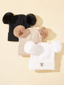 3 件套婴儿冬帽套装 - 适合幼儿男孩和女孩的柔软针织帽，保暖婴儿帽 - 彩色 - 查看 4