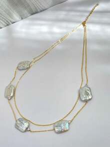 1 件巴洛克仿珍珠奢华金属多层项链，适合女士，适合派对、庆典、宴会和日常佩戴配饰，秋冬 - 彩色 - 查看 5