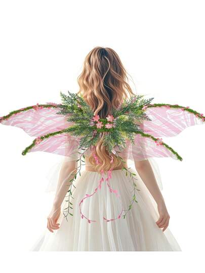 1 Peça Asas de Fada para Adultos - Asas de Borboleta para Mulheres Fantasia da Mãe Natureza Asas de Elfo da Floresta com Flores Rosas, Folhas e Vinhas para Fantasia Renascentista, Feira Medieval, Fantasia de Fada, Halloween