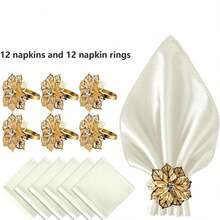 12pcs Gold Flower Napkin Rings & 12pcs Rose Gold Napkin Rings Set, Suitable For Wedding, Party, Ball, Event, Outdoor, Daily, Anniversary, Celebration Table Decor - Multicolor - View 12