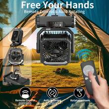 Ventilador recargable portátil de 20000mAh con luz LED y rociador de niebla, 2 boquillas de niebla, temporizador, carga USB de 5 velocidades, gancho para tienda/uso al aire libre