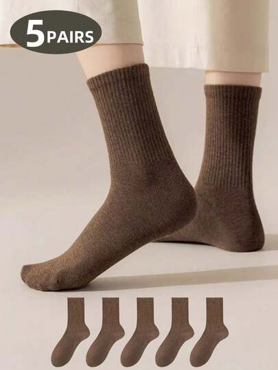 1 Par/5 Pares de Calcetines de mujer de media caña de color café, casuales, de moda, cómodos, minimalistas, retro y versátiles