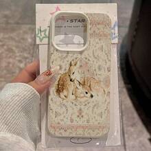 1 chiếc ốp lưng điện thoại TPU họa tiết hoa hồng và hươu màu hồng cổ điển, tương thích với iPhone/các điện thoại khác. - trắng - Xem 2