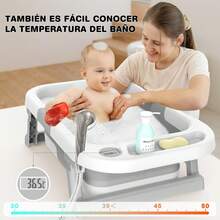 Bañera Plegable para Bebe con Demuestre Temperatura, Tina de Baño para Bebe con Cojin para Bañar, Bañera para Bebe para Baño en Casa, Bañera Multiusos para Bañarse,Lavar La Ropa