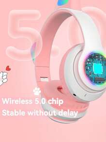 Cat Ear RGB Wireless Gaming Headset Wireless 5.3, 40H Playtime, Adorable Foldable Headphones, LED - Equipped Wireless Headphones, Wireless High Fidelity Sound Quality, Can Play For A Long Time, Cat Ear RGB Headphones For Kids, Foldable Christmas Halloween Gift With LED Lights
