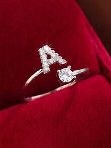 1pc Minimalist Cute Fashionable Niche Design 26 Letter Ring For Women, Suitable For Daily Wear On Finger - Silver - View 6