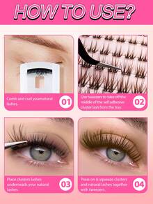 60 pezzi di ciglie individuali a grappolo con adesivo, riccio C, marrone, lunghezza 8-16mm, kit di estensione ciglie fai-da-te con pinzette e arricciaciglia, aspetto naturale, ciglie segmentate da applicare senza colla, estensioni di ciglie a spina, grappoli di ciglie, ciglie individuali, ciglie finte