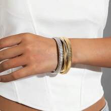 1 قطعة أساور عصرية بتصميم هندسي متعدد الطبقات ملفوفة بخطوط، أساور على شكل عظام الثعبان مفتوحة، مناسبة للارتداء اليومي والحفلات والتجمعات