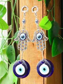 邪眼玻璃眼吊坠首饰，蓝眼合金棕榈饰品，万圣节装饰，家居饰品 - 藍色 - 查看 14