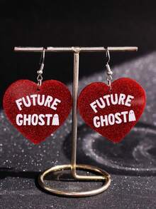 1 对时尚闪亮心形和幽灵设计耳环，优雅女士珠宝，适合日常佩戴、节日和派对