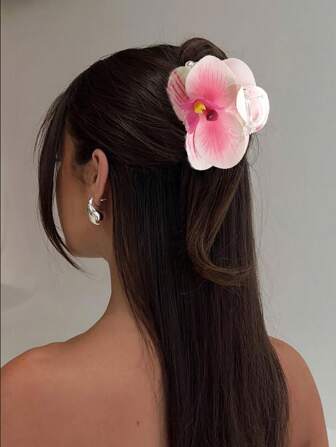 1 pieza Pinza de pelo con mariposa y orquídea de doble cara, adecuada para vacaciones, sesiones de fotos y accesorios de moda. Pinzas de pelo, pinzas de mandíbula, sujetadores de pelo, recogedor de pelo, accesorios de pelo con flores para mujer para looks de vacaciones