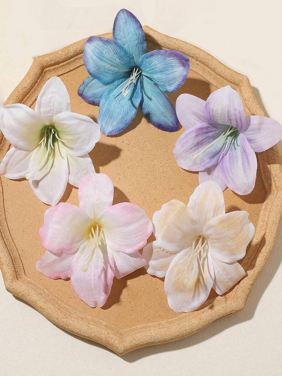 5 peças de grampos de cabelo de flor de lírio artificial estilo boêmio, frescos e doces, adequados para o dia a dia, férias na praia, decoração de viagem para mulheres, grampos de cabelo, presilhas de cabelo, itens escolares - Multicolorido - Ver 1