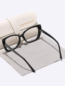 LINFEMAND Unique Cat Eye Multi-Color Block Decor Fashion Non-Prescription Glasses, High-End Clip-On Design For Party, Festival Gift For Women - Clear - View 7