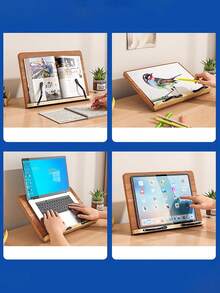 1pc Wooden Reading Stand, Computer Stand, Desk Bookshelf, Student Study Supplies, Book Holder, Book Stand, Tablet Stand, Home Use