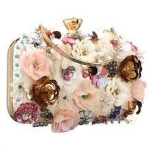 Women's Floral Evening Clutch Bag - Colorful Floral Clutch Bag With Metallic Rhinestones, Use Dinner Party Party Wedding Season Halloween Gift Etc. - Apricot - View 2
