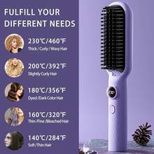 Hair Straightener Brush For Women, Electric Heated Comb, Straightening Hot Comb With 5 Temperature Settings & LED Display, 30s Fast Heating & Dual Voltage, Dense Bristle Design, Purple - Purple - View 9
