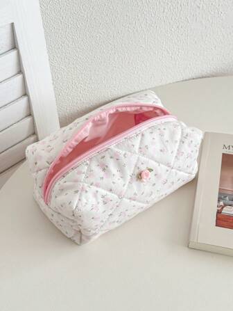 Bolsa de maquillaje de mujer suave y esponjosa con estampado de rayas, bolsa de cosméticos con cremallera para viajes, bolsa de tocador a cuadros con gran capacidad, organizador de maquillaje multifuncional para viajes y cuidado de la piel, bolsa de almacenamiento portátil con asa