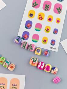 6 Sheets(108pcs) Package Flower Pattern Kawaii Bow Design Cartoon Nail Art Stickers, Pink Rabbit Kids' Nail Sticker For Children's Nail Decoration/ Children Gifts