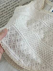 2pcs/Set Baby Girl Knitted Vest And Lace Trim Wide Leg Pants, Cute & Elegant Style - Apricot - View 9