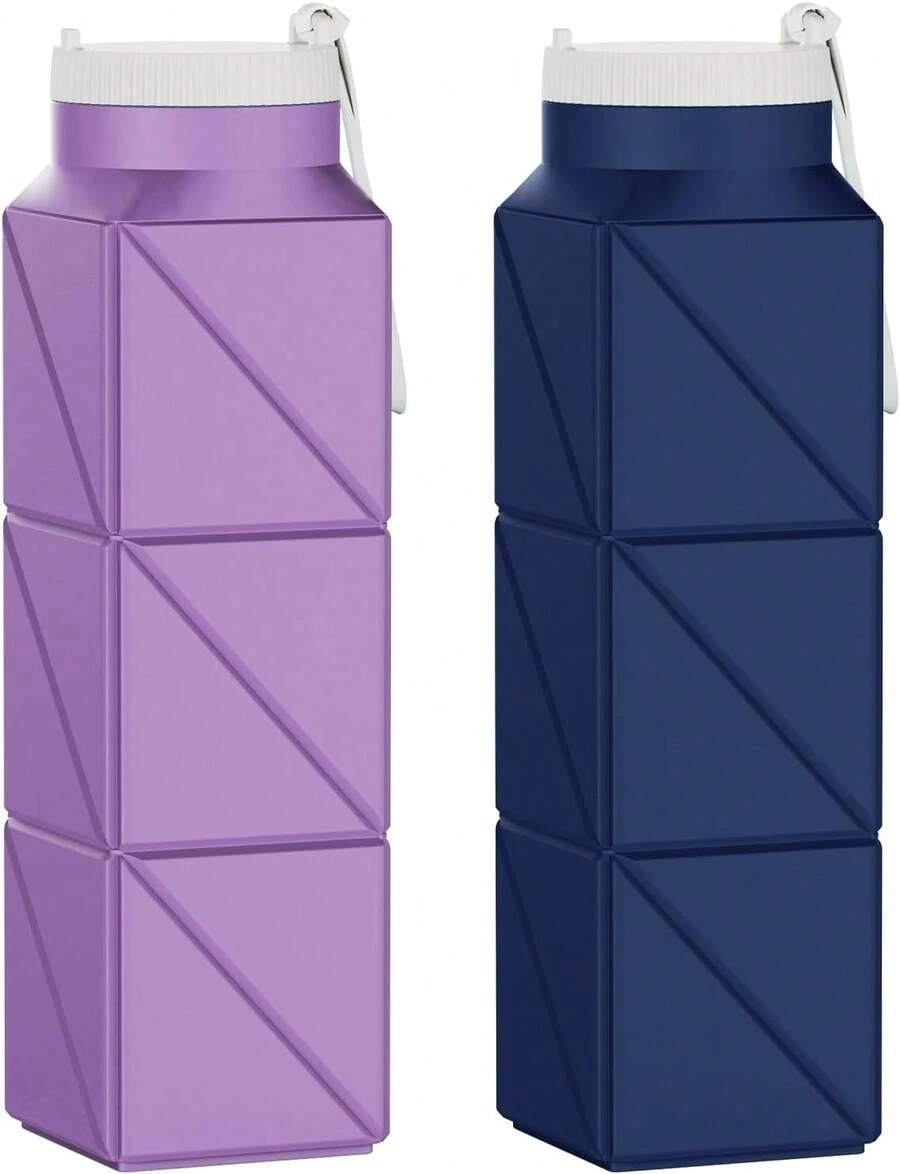 2pcs 610ml Collapsible Water Bottles Upgrade Foldable Water Bottle Reusable Lightweight LeakProof Silicone Water Bottles 20.6oz For Travel Gym Hiking Office Camping Sport,9744246 - 紫色 - 查看 1