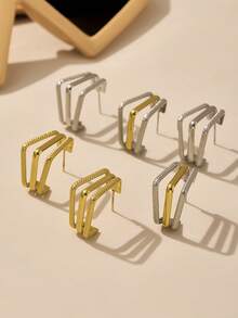 MiDuoDuo 1 pereche cercei stud din aur de 18K personalizați în formă de C, din oțel inoxidabil, cu linie răsucită, design de nișă, model geometric, pentru femei, purtare zilnică versatilă