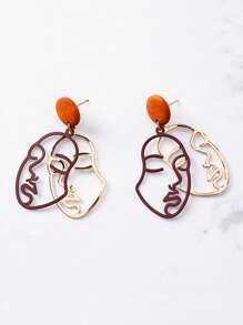 2/4pcs/Set Bohemian Iron Earrings, Face Shape Design, Suitable For Women, Summer, Beach, Wear, Mother's Day, Easter, Valentine's Day, Gift - Yellow Gold - View 5