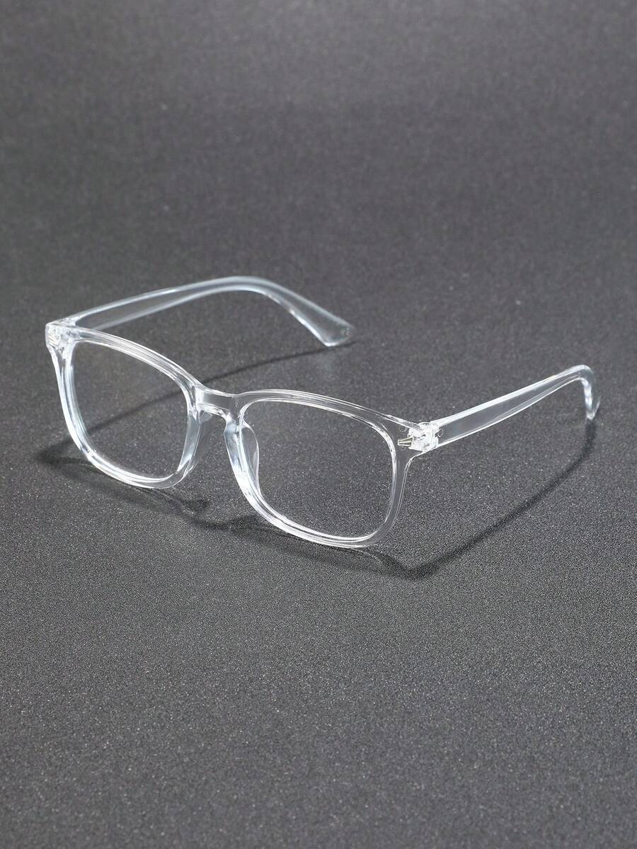 1-2 Pairs Men's Plastic Geometric Full Frame Classic Modern Minimalist Style Versatile Casual Basic Transparent Glasses, Suitable For Street Photography, Office Attire, Back To School, Driving, Daily Life, Phone Decoration - Clear - View 1