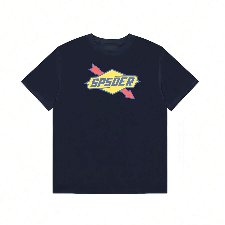 SP5DER 2025 Summer New Creative T-Shirt, Graphic T Shirts With  SP5DER Letters, Simple Fashion, 100 Percent Cotton Loose Comfortable - 黑色 - 查看 1