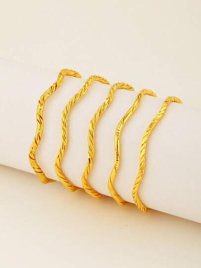 18K Gold Plated Fashionable Textured Twisted Bangle Bracelet, Suitable For Parties, Gatherings, Gifts And Daily Wear