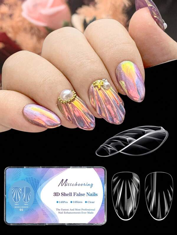 3D Diamond Shaped Shell Nail, Almond Nail, Wearable Nail, Long Shaped Nail Plate