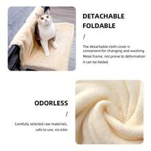 1件豪华悬挂式猫床 - 可拆卸可折叠吊床，适合猫和小型犬，舒适的聚酯宠物窝，悬挂式可拆卸可水洗可折叠猫梯，可与猫娱乐设备一起使用，升级加长面料，防滑。